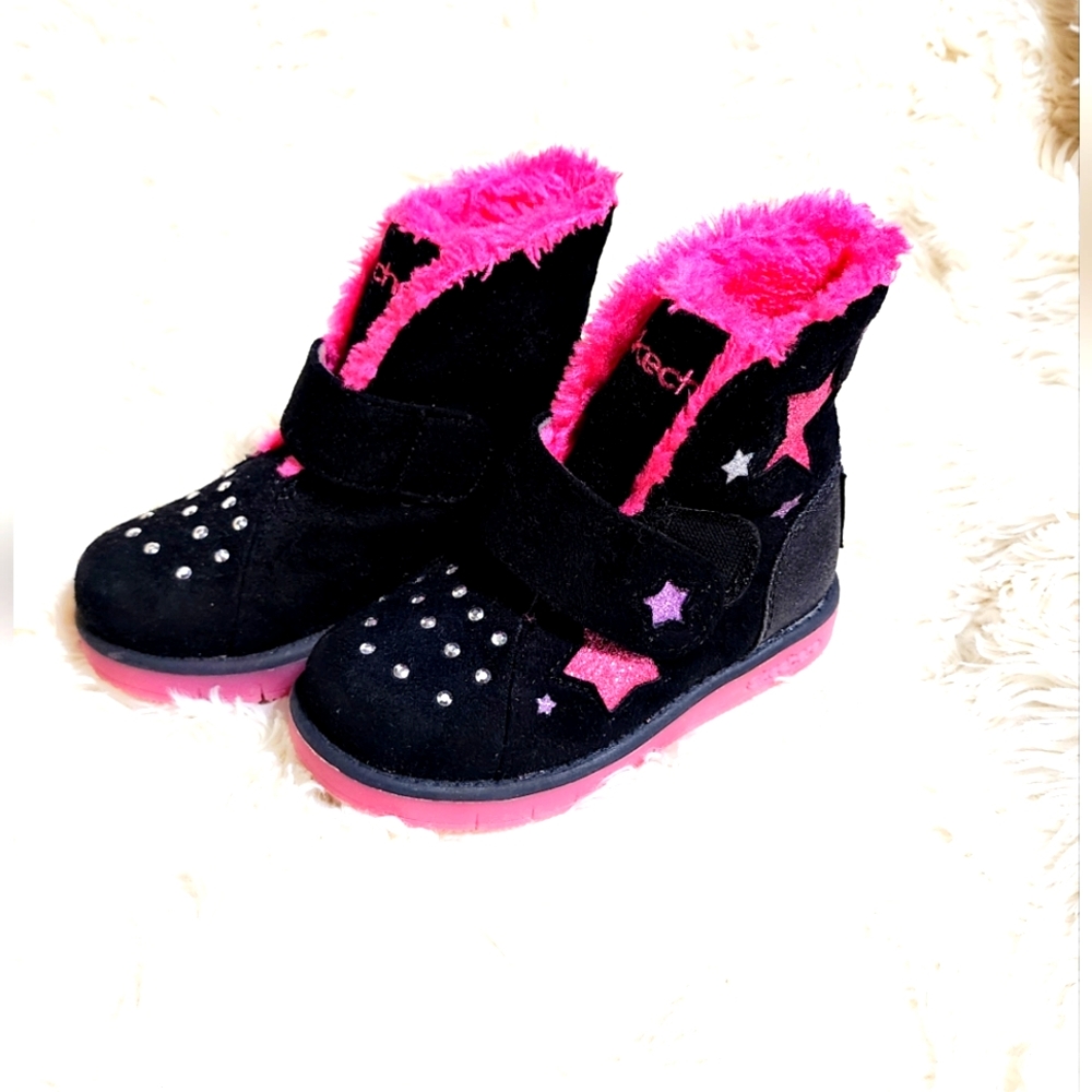 Girls Sketches Twinkle Toe Winter Boots Size 7 Black & Pink